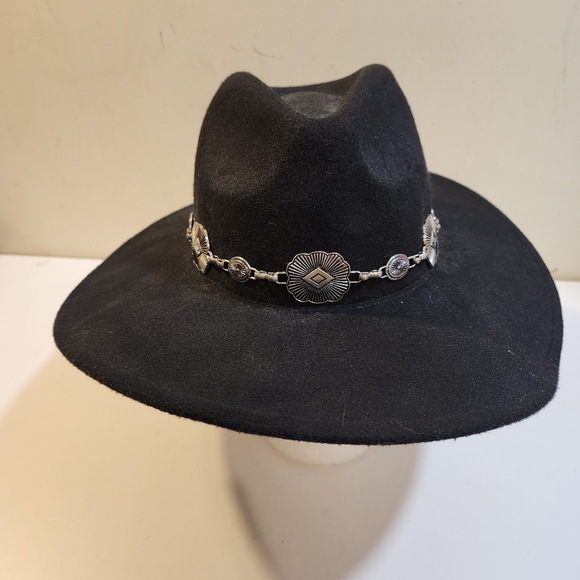 BLACK Western Fedora Hat - Picture 4 of 9